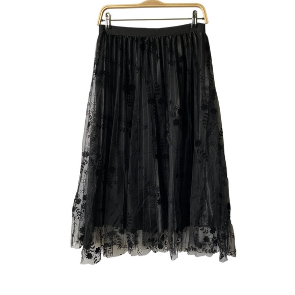 Jon & Anna Velvet Floral Flocking Mesh Skirt Women L Black Witchy Whimsigoth NWT - Picture 2 of 8